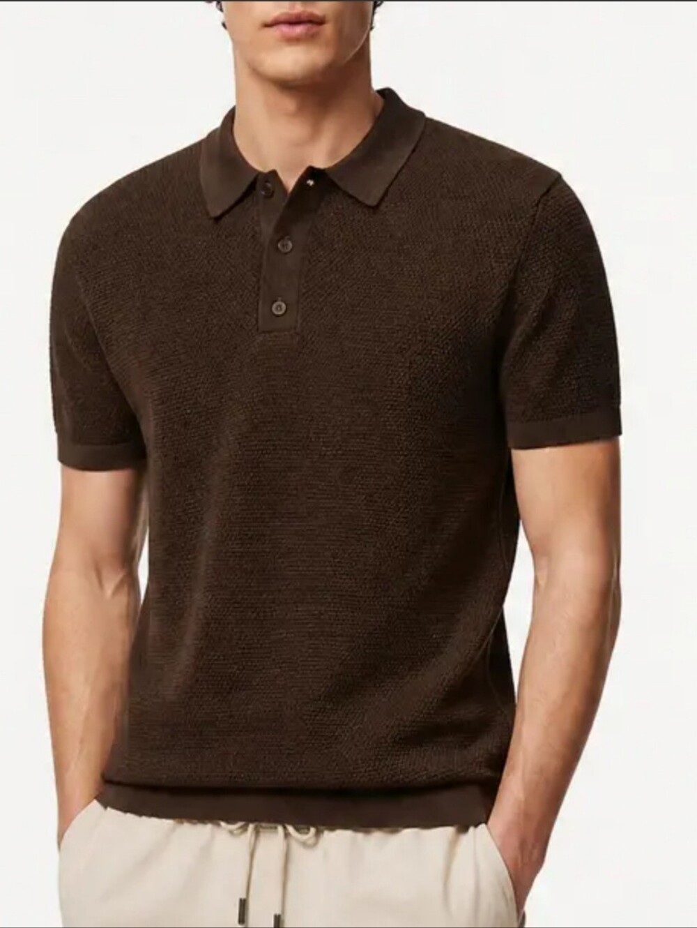 ONIA Men's Cotton Textured Waffle Knit Polo Brown Kona Sz L NWT Elevated Basic